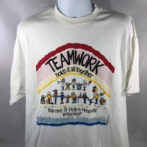 VTG TEAMWORK HOLDS IT TOGETHER BARNES ST PETERS HOSPITAL VOLUNTEER SHIRT 90s XXL